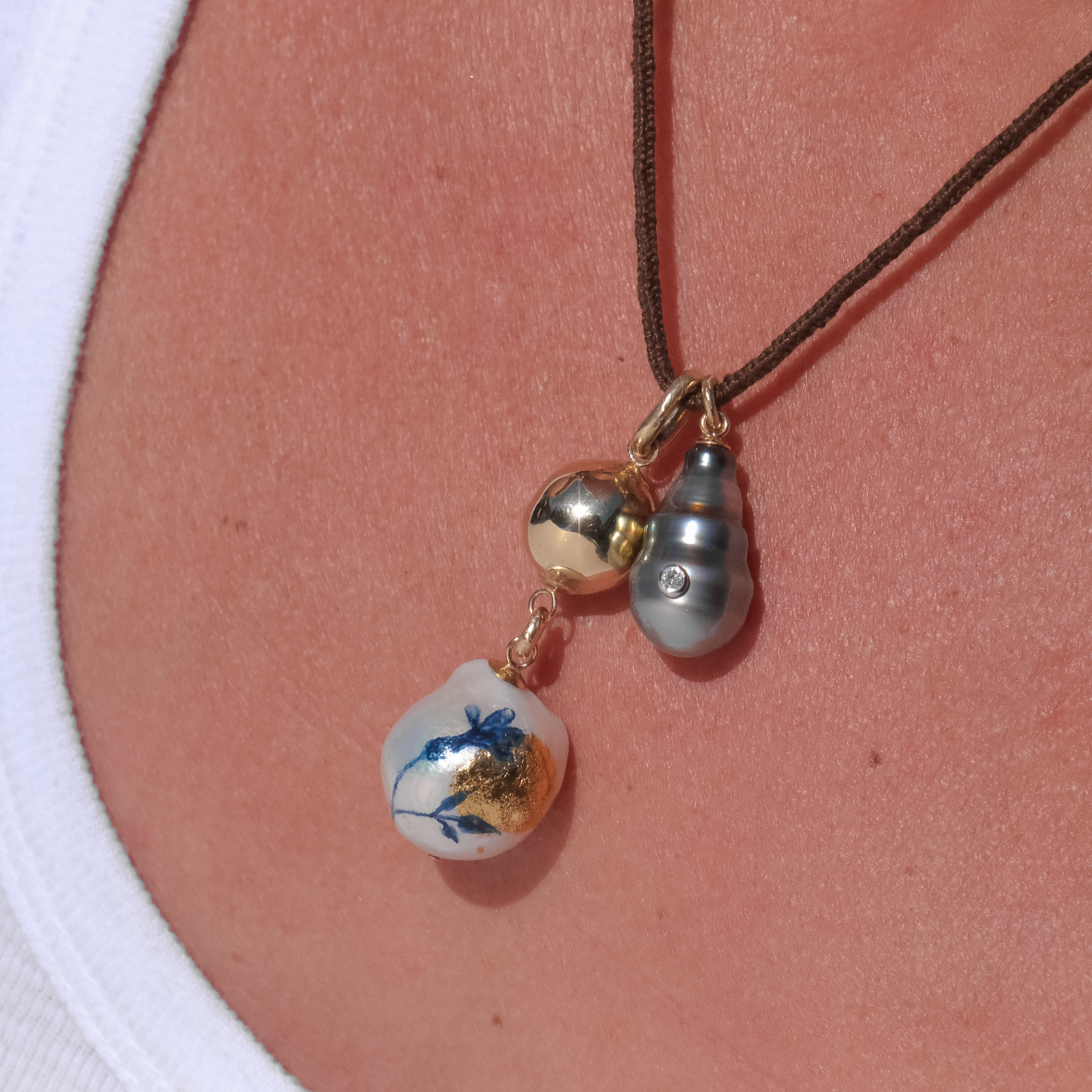 Orb + Painted Gilded Pearl on Lucet Silk Cord